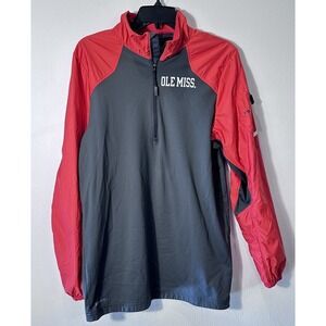 Ole Miss Rebels Nike‎ Swoosh Windbreaker Jacket 1/4 Zip Pullover Mens Small Red